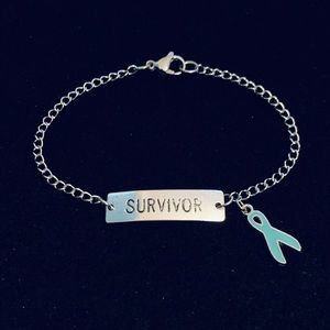 “Survivor” inspirational bracelet with teal ribbon charm